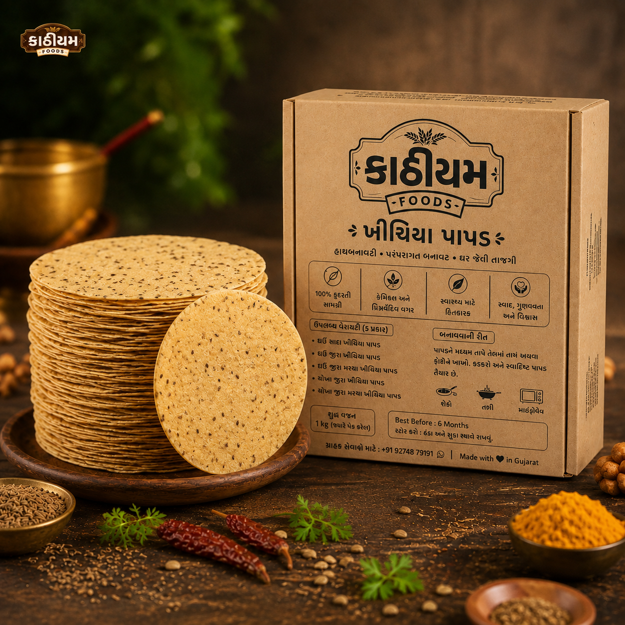 Kathiyum Foods Handmade Ghav Jeera Khichiya Papad | Jeera Flavour Gujarati Papad